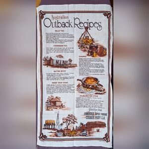 Australian Outback Recipes Tea Towel - Cream with Brown Print